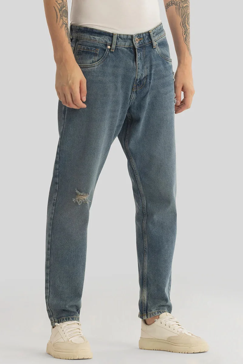 سنيتش Vault Dark Blue Distressed Baggy Fit Jeans